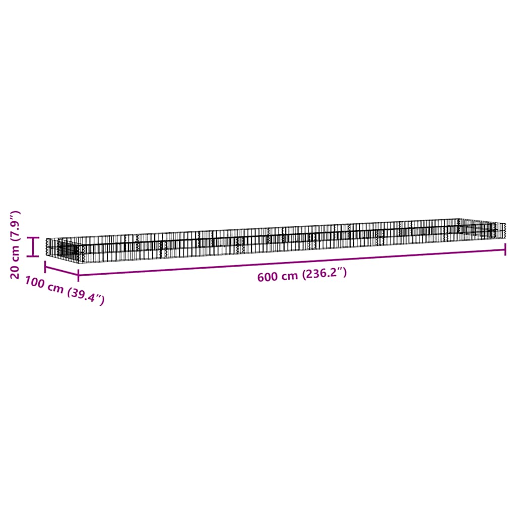 vidaXL Συρματοκιβώτιο-Γλάστρα Υπερυψωμένη 600x100x20 εκ. Γαλβ. Χάλυβας