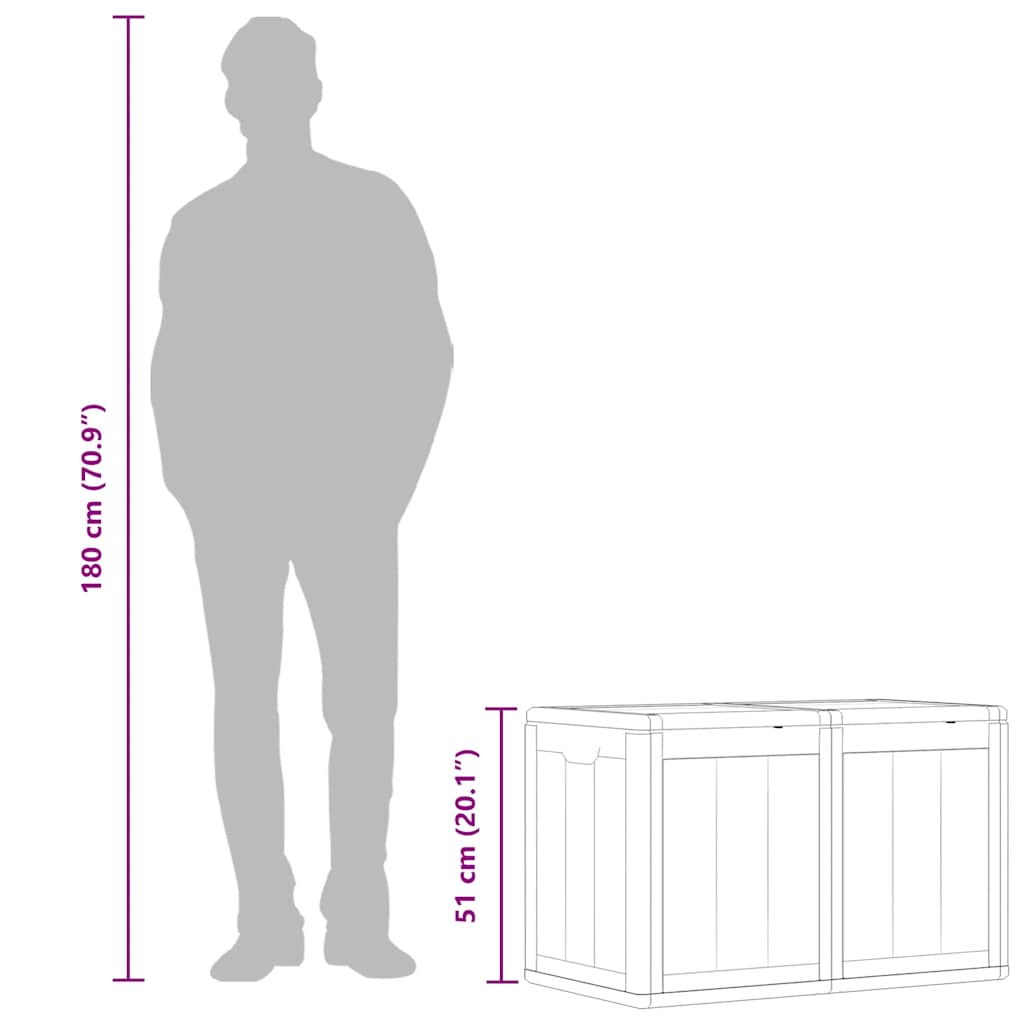 vidaXL Μπαούλο Αποθήκευσης Κήπου Γκρι 180 Λίτρα Όψη ξύλου από PP