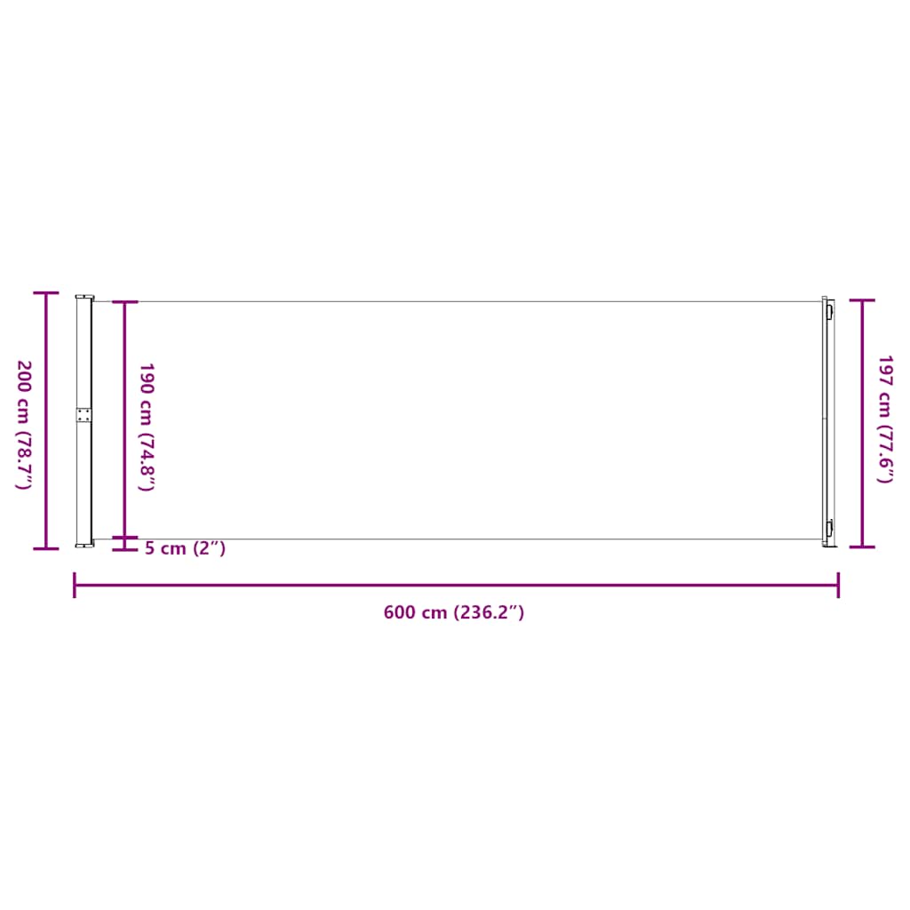 vidaXL Σκίαστρο Πλαϊνό Συρόμενο Βεράντας Καφέ 200 x 600 εκ.