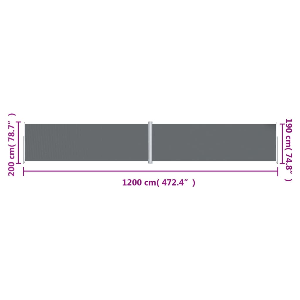 vidaXL Σκίαστρο Πλαϊνό Συρόμενο Ανθρακί 200 x 1200 εκ.