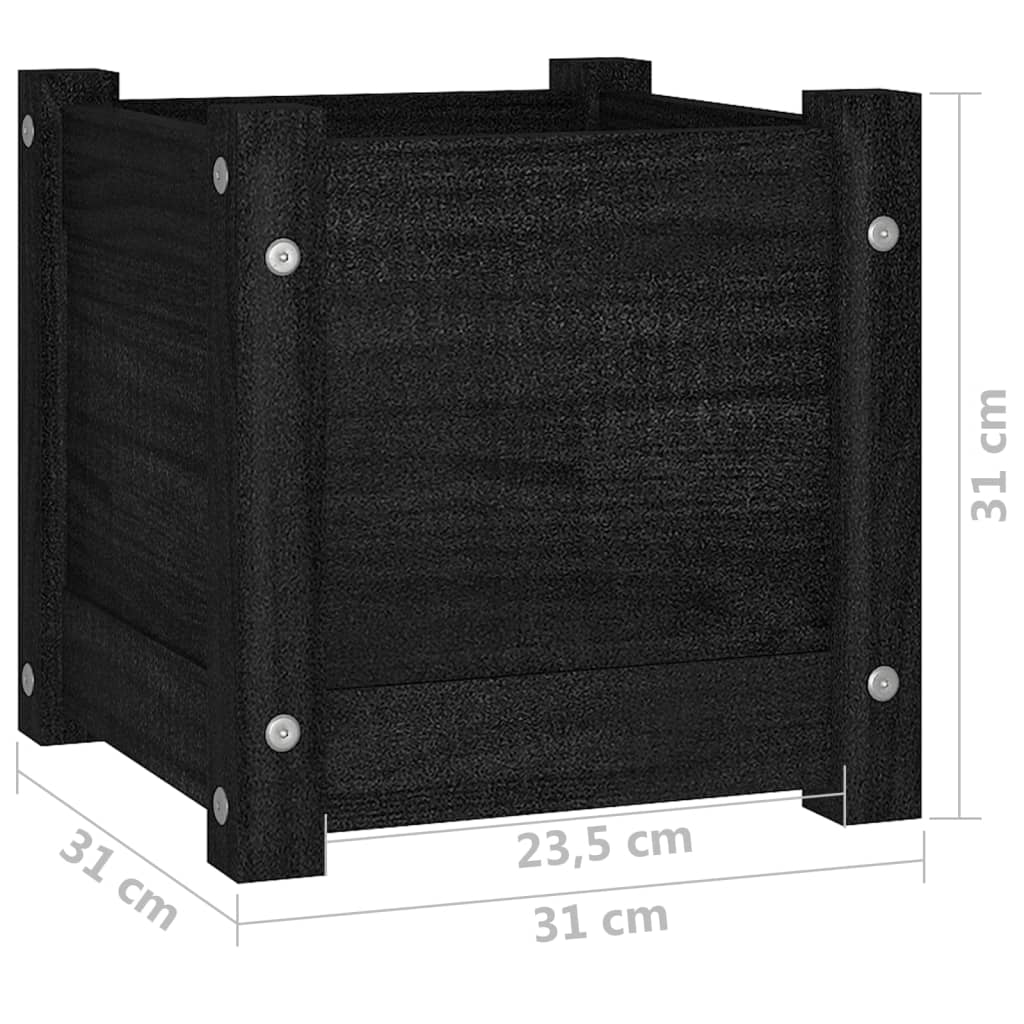 vidaXL Ζαρντινιέρες 2 τεμ. Μαύρες 31 x 31 x 31εκ από Μασίφ Ξύλο Πεύκου