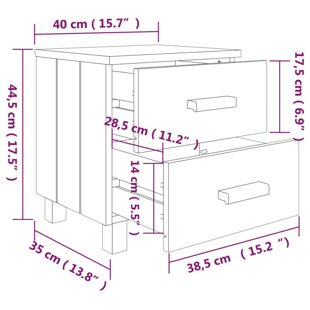 vidaXL Κομοδίνο HAMAR 2 Τεμ. Λευκά 40 x 35 x 44,5εκ. Μασίφ Ξύλο Πεύκου
