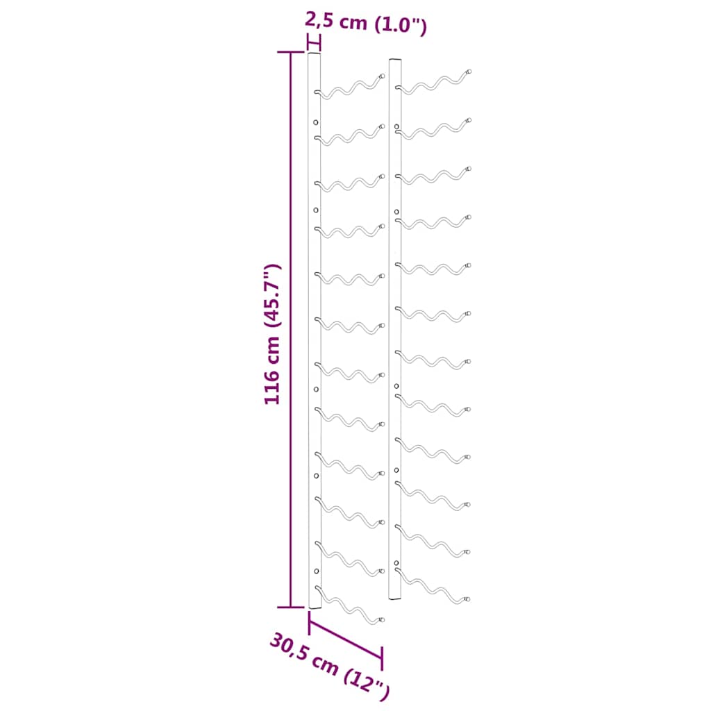 vidaXL Ραφιέρα Κρασιών Τοίχου για 36 Φιάλες Λευκή Σιδερένια