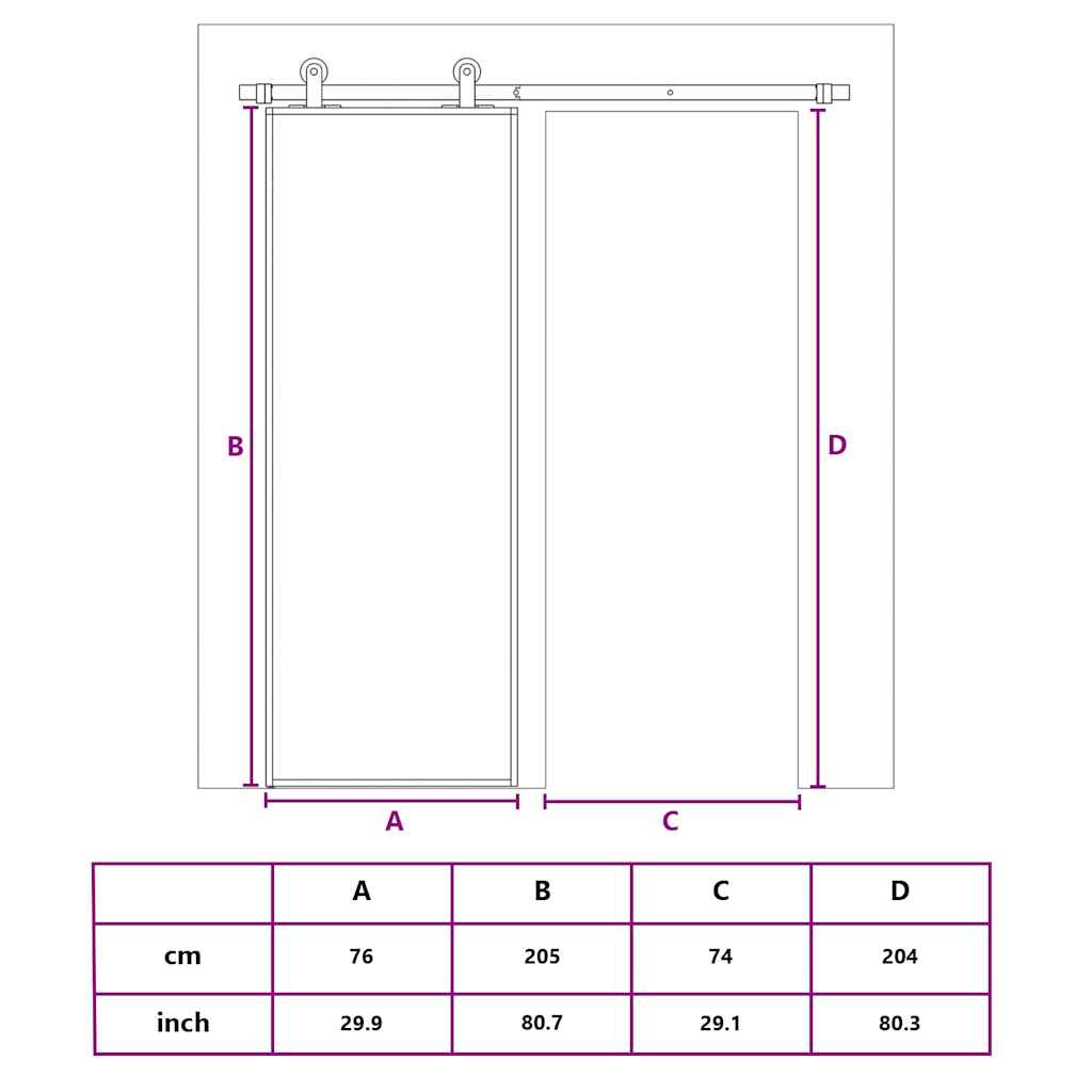 vidaXL Συρόμενη Πόρτα Μαύρη 76 x 205 εκ. από Γυαλί ESG / Αλουμίνιο