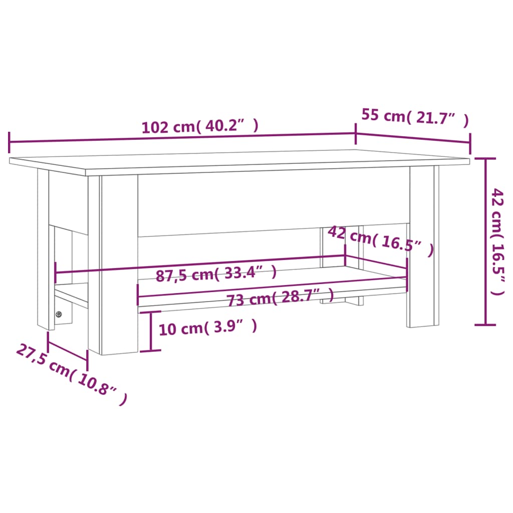 vidaXL Τραπεζάκι Σαλονιού Sonoma Δρυς 102x55x42 εκ. Επεξεργασμένο Ξύλο