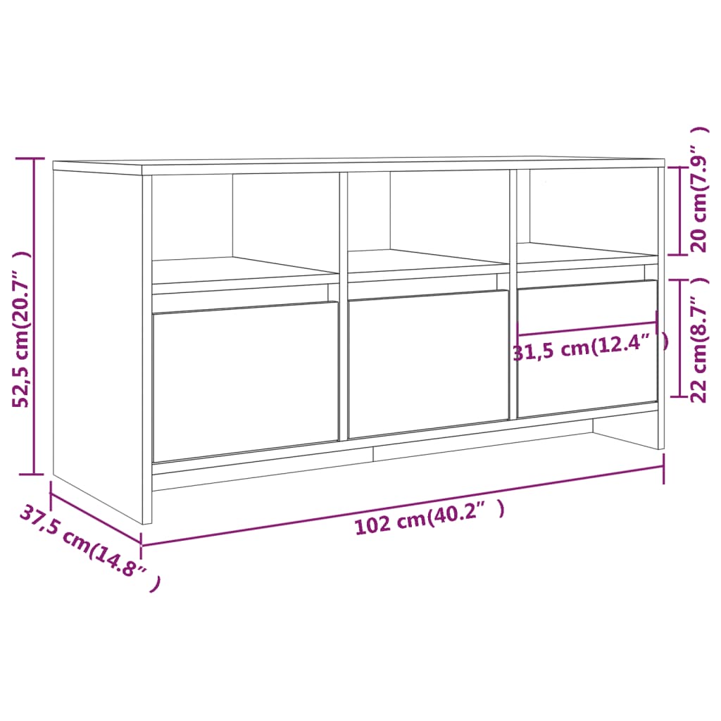 vidaXL Έπιπλο Τηλεόρασης Γκρι Sonoma 102x37,5x52,5 εκ. από Επεξ. Ξύλο