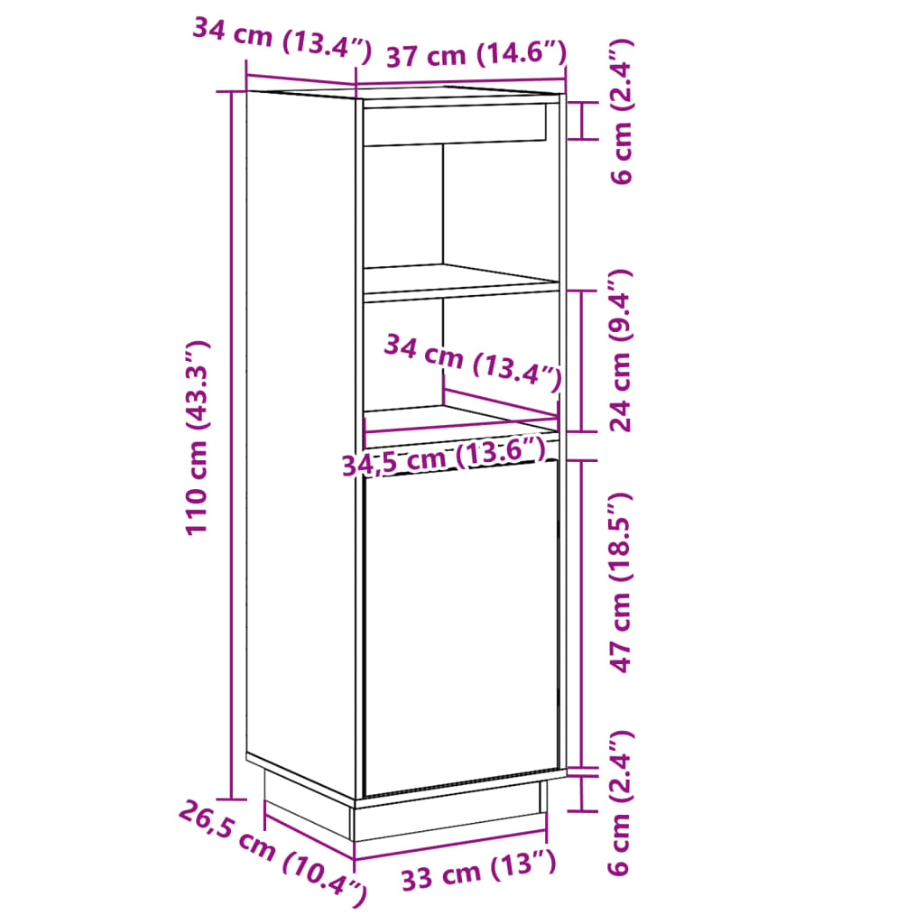 vidaXL Ντουλάπι Καφέ Μελί 37 x 34 x 110 εκ. από Μασίφ Ξύλο Πεύκου
