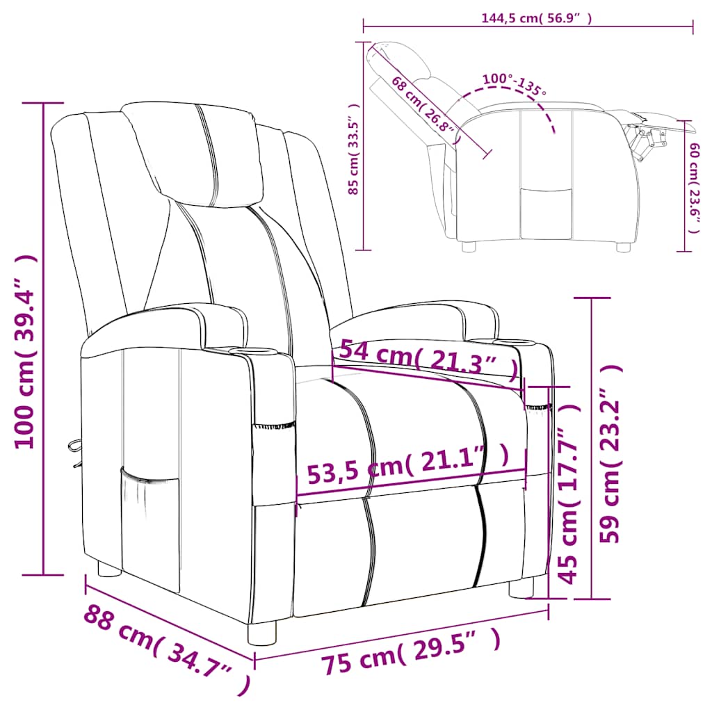 vidaXL Πολυθρόνα Ανακλινόμενη Καπουτσίνο από Συνθετικό Δέρμα