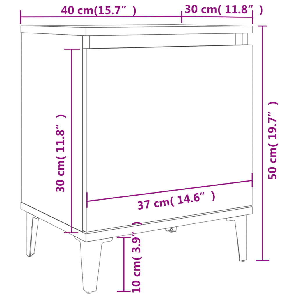vidaXL Κομοδίνα Γκρι Sonoma 40 x 30 x 50 εκ. με Μεταλλικά Πόδια