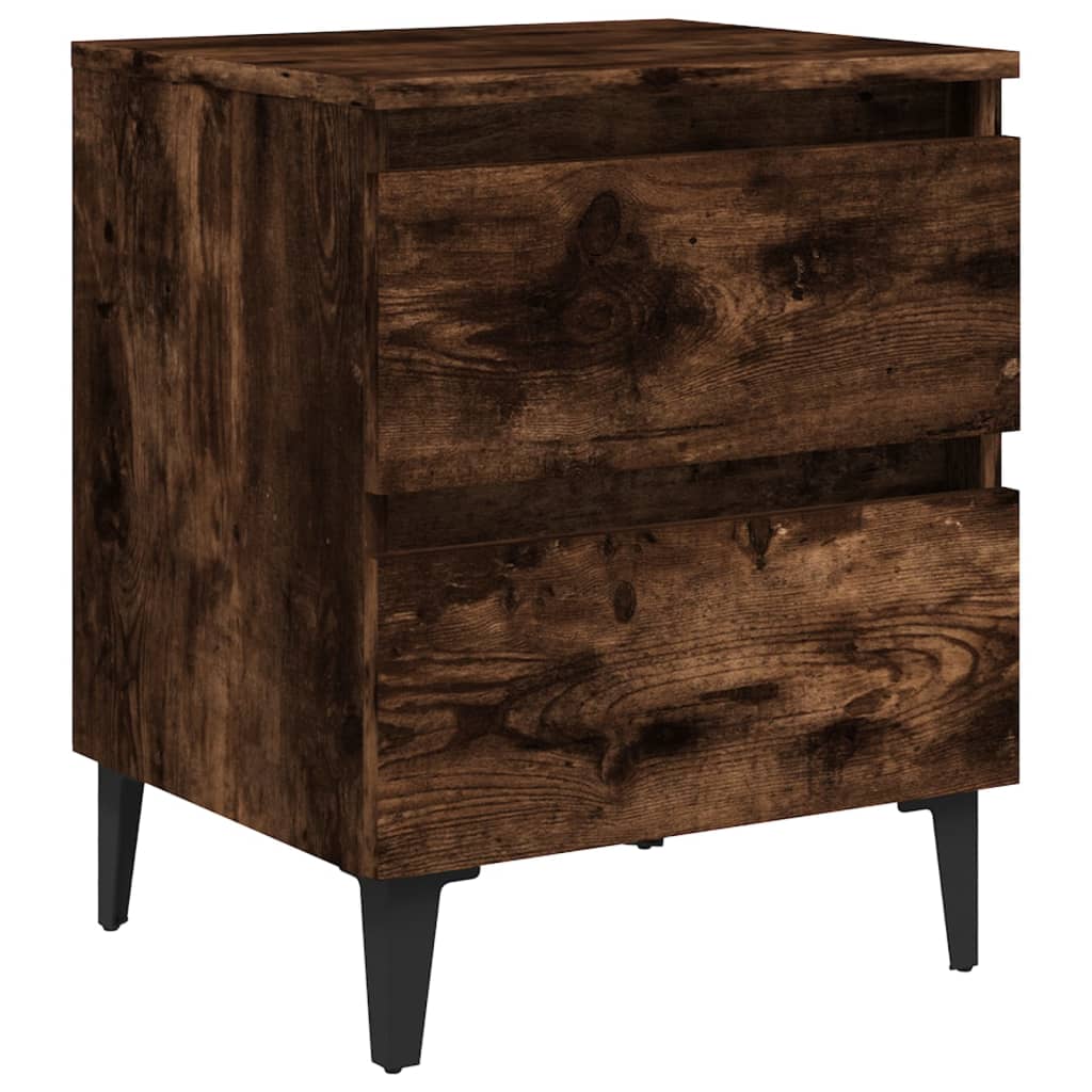 vidaXL Κομοδίνα 2 τεμ. Καπνιστή Δρυς 40x35x50εκ. με Μεταλλικά Πόδια