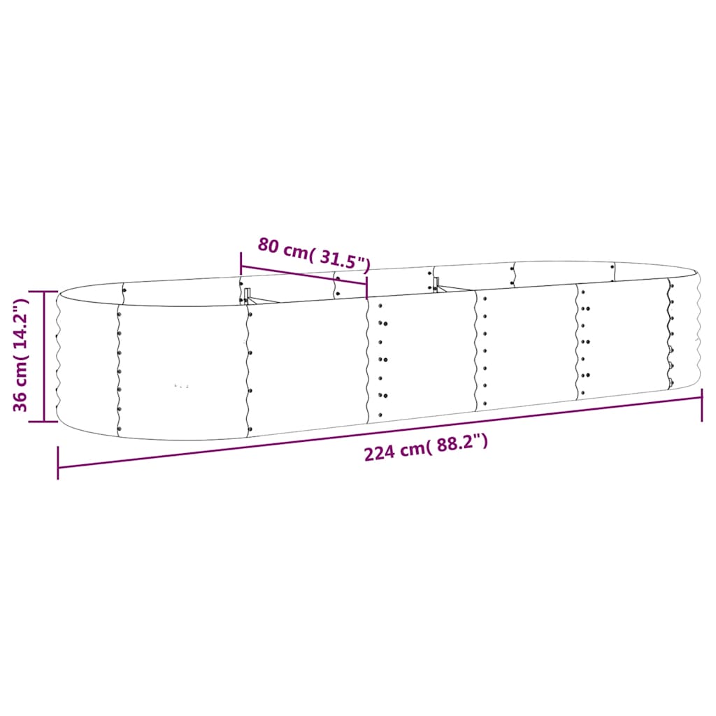 vidaXL Ζαρντινιέρα Ανθρακί 224x80x36 εκ Γαλβανισμένος χάλυβας