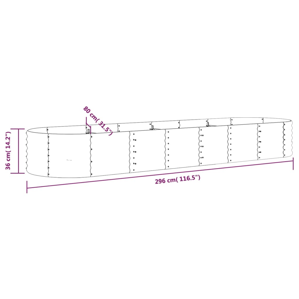 vidaXL Ζαρντινιέρα Ασημί 296x80x36 εκ. Γαλβανισμένος χάλυβας
