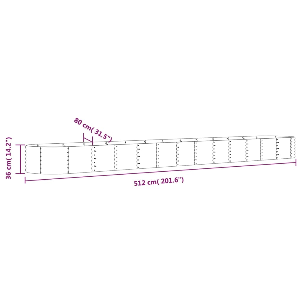 vidaXL Ζαρντινιέρα Πράσινη 512x80x36 εκ Γαλβανισμένος χάλυβας