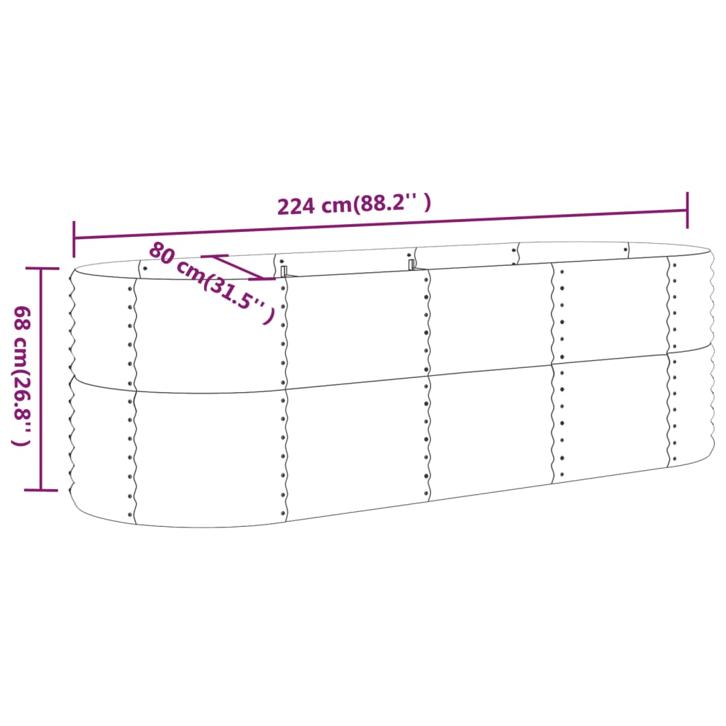 vidaXL Ζαρντινιέρα Ασημί 224x80x68 εκ. Γαλβανισμένος χάλυβας