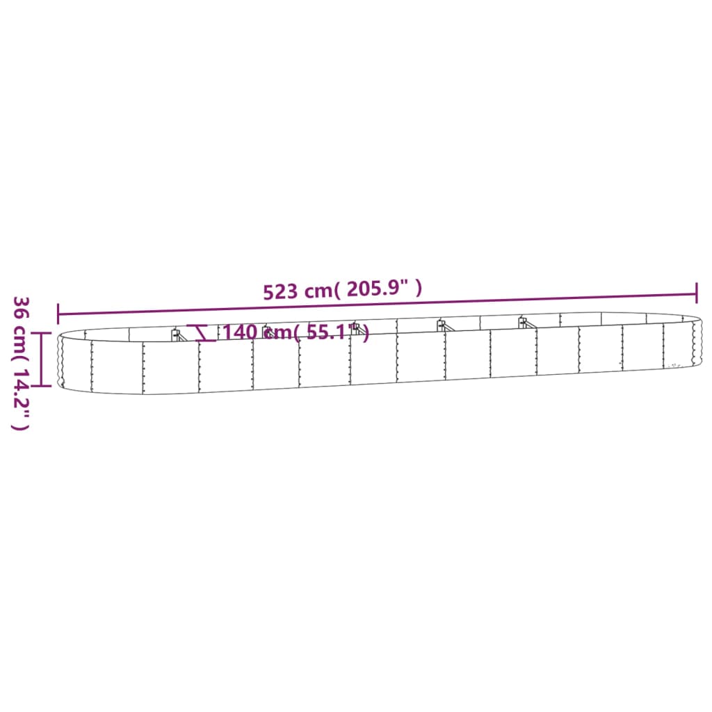 vidaXL Ζαρντινιέρα Πράσινο 523x140x36εκ. Γαλβανισμένος χάλυβας