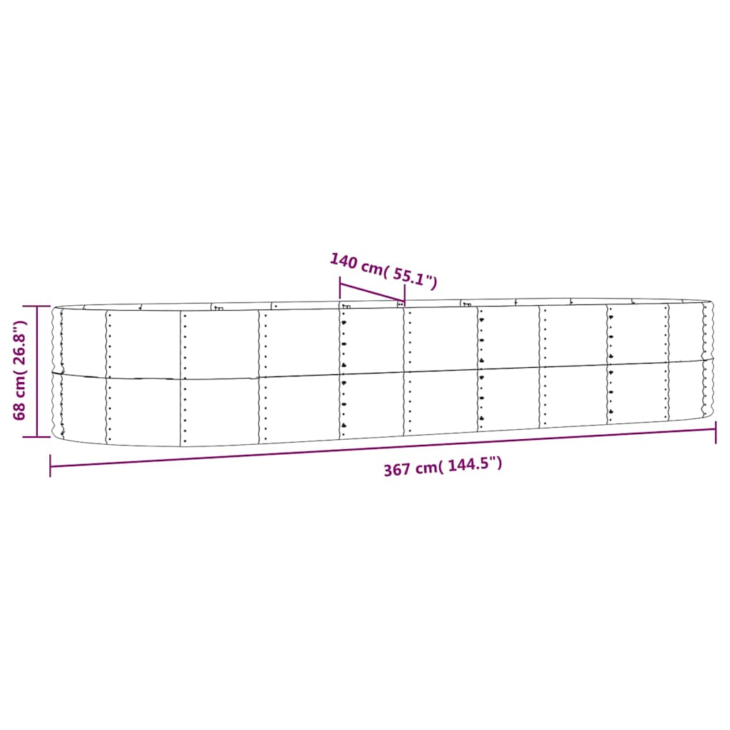 vidaXL Ζαρντινιέρα Γκρι 367x140x68 εκ. Γαλβανισμένος χάλυβας