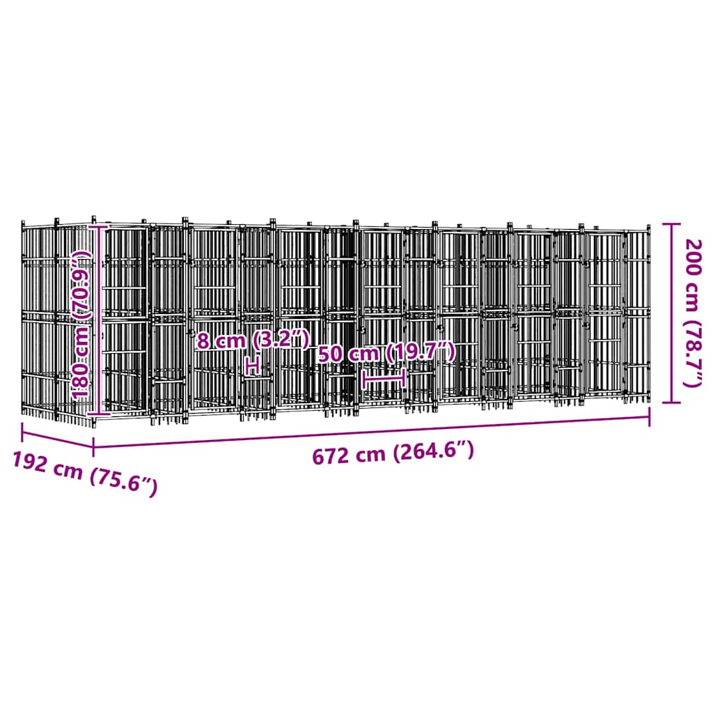 vidaXL Κλουβί Σκύλου Εξωτερικού Χώρου 12,9 μ² από Ατσάλι