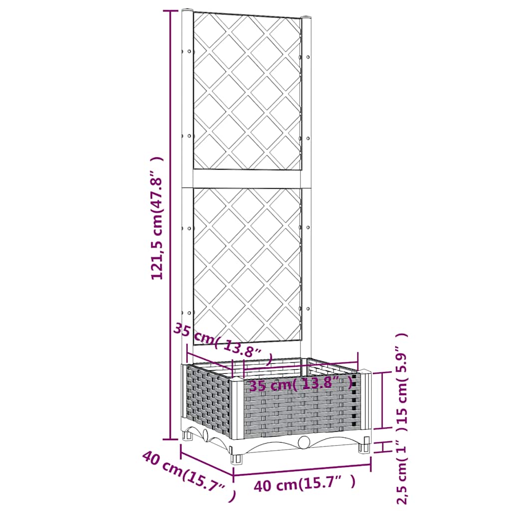 vidaXL Γλάστρα Κήπου με Πλέγμα Μπλε Γκρι 40x40x121,5 εκ. από Πολυπροπυλένιο