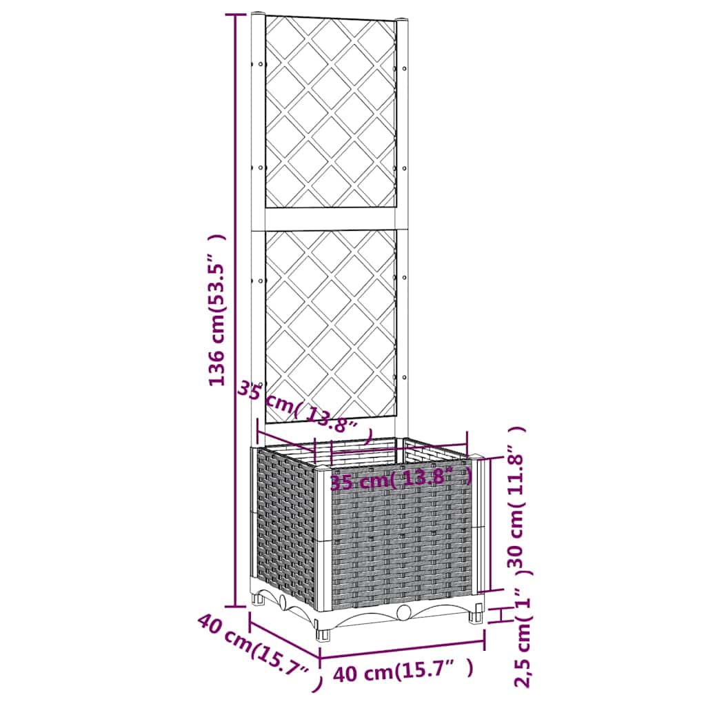 vidaXL Γλάστρα Κήπου με Πλέγμα Μπλε Γκρι 40x40x136 εκ. από Πολυπροπυλένιο