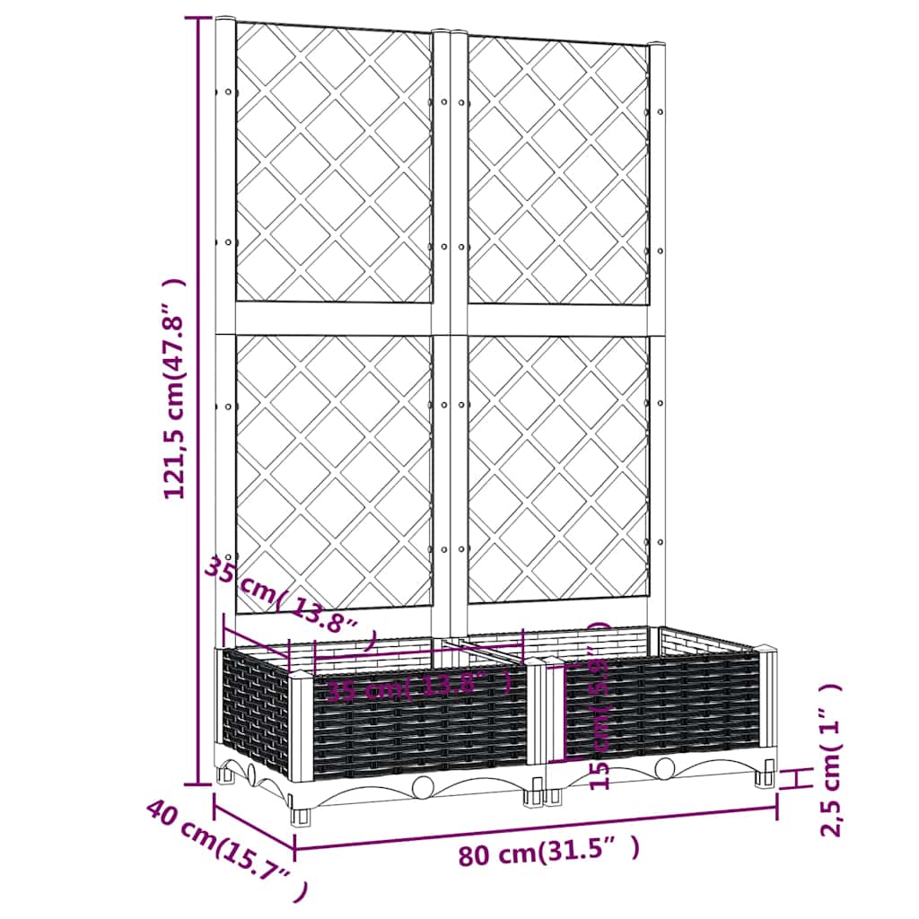 vidaXL Γλάστρα Κήπου με Πλέγμα Μπλε Γκρι 80x40x121,5 εκ. από Πολυπροπυλένιο