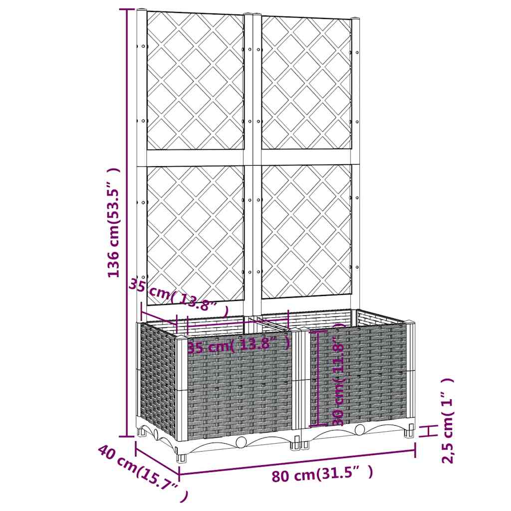 vidaXL Γλάστρα Κήπου με Πλέγμα Μπλε Γκρι 80x40x136 εκ. από Πολυπροπυλένιο