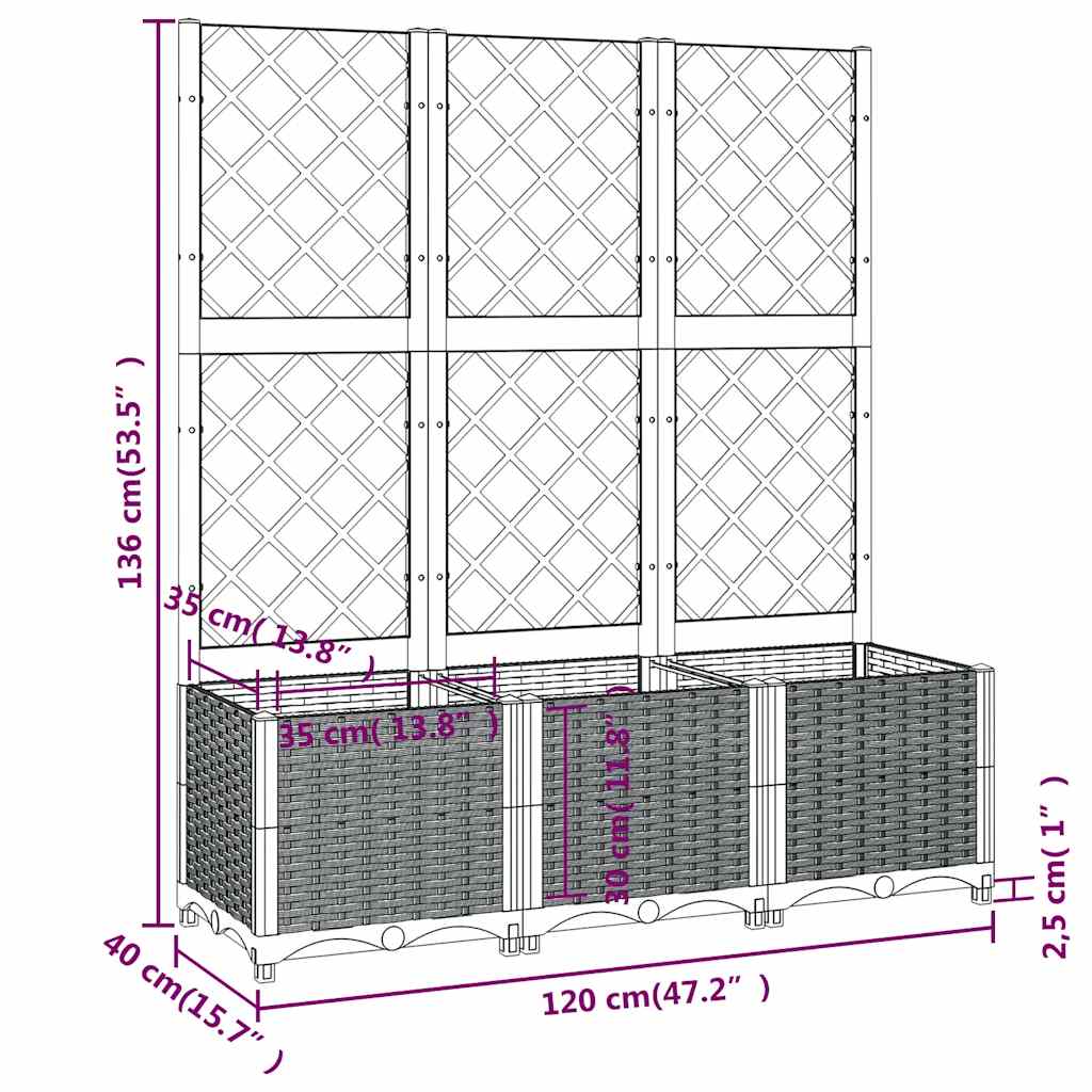 vidaXL Ζαρντινιέρα Κήπου με Καφασωτό Μπλε Γκρι 120x40x136 εκ. από PP