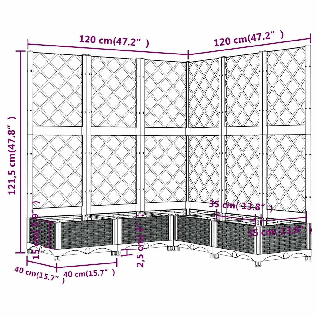 vidaXL Ζαρντινιέρα Κήπου με Καφασωτό Μπλε Γκρι 120x120x121,5 εκ. από PP