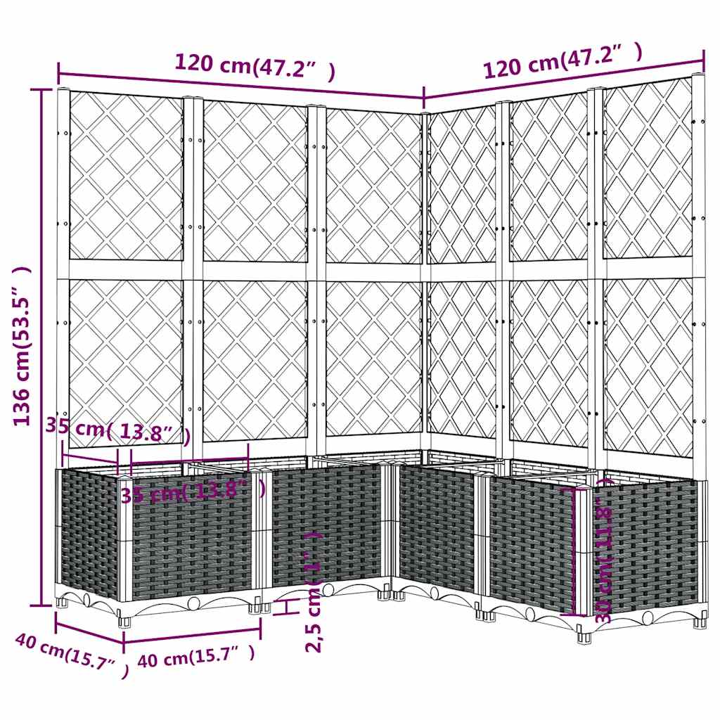 vidaXL Ζαρντινιέρα Κήπου με Καφασωτό Μπλε Γκρι 120x120x136 εκ από PP