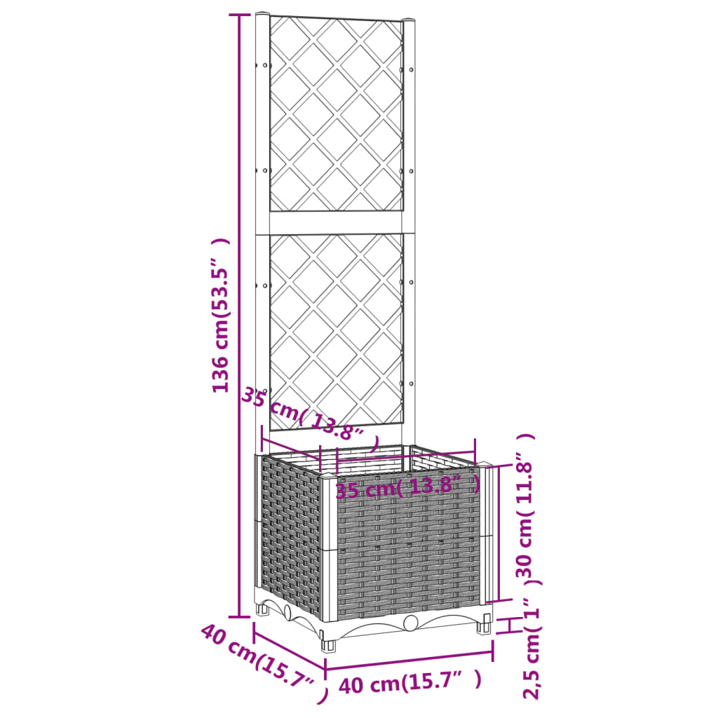 vidaXL Ζαρντινιέρα Κήπου με Καφασωτό Καφέ 40 x 40 x 136 εκ. από PP