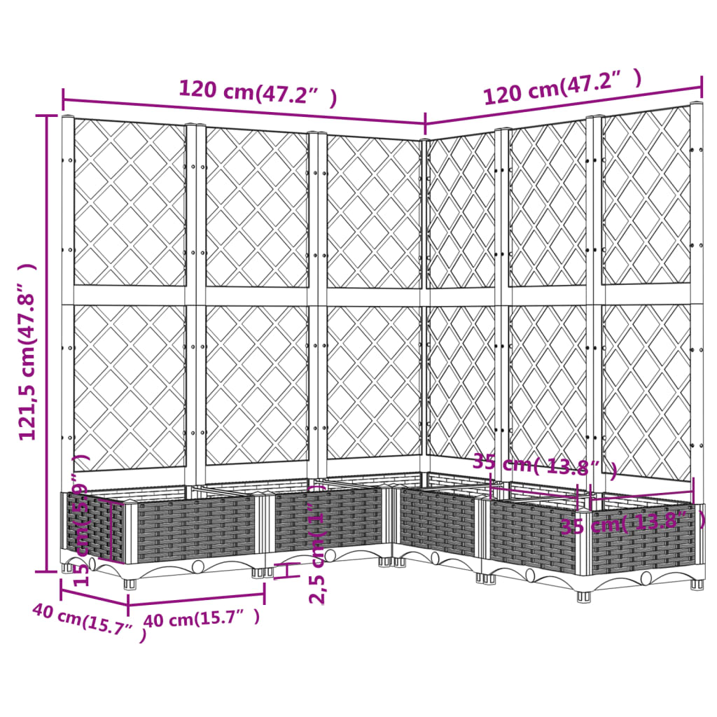 vidaXL Ζαρντινιέρα Κήπου με Καφασωτό Καφέ 120x120x121,5 εκ. από PP