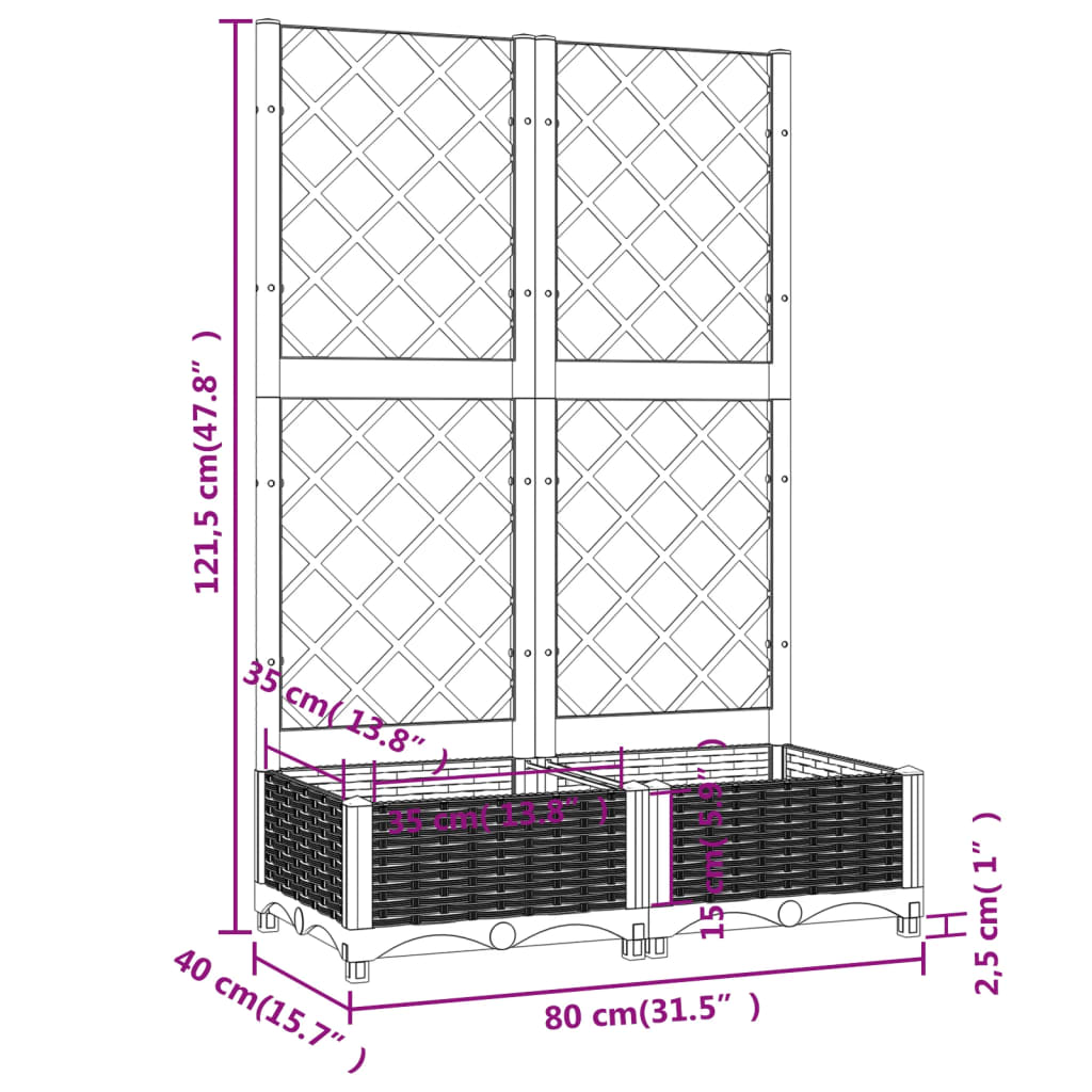 vidaXL Γλάστρα Κήπου με Πλέγμα Μαύρη 80x40x121,5 εκ. από Πολυπροπυλένιο