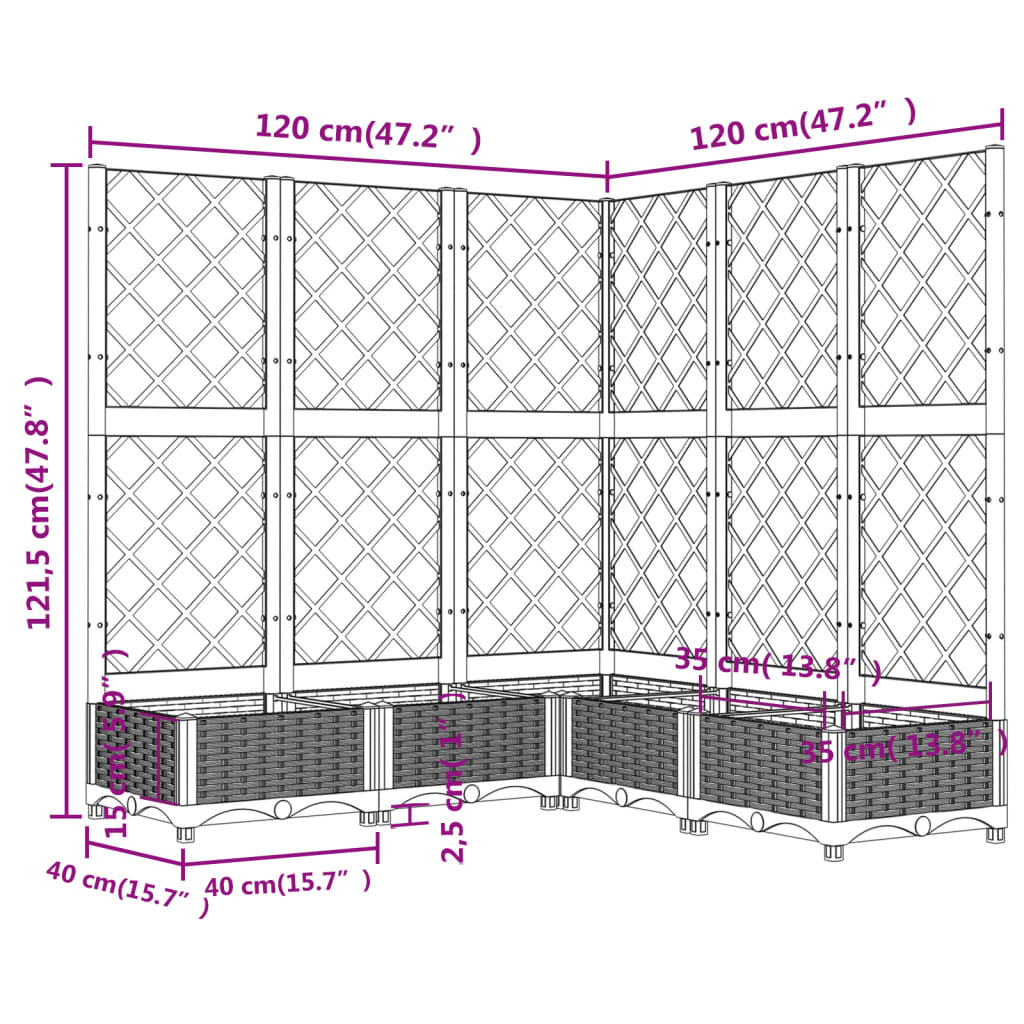 vidaXL Ζαρντινιέρα Κήπου με Καφασωτό Μαύρο 120x120x121,5 εκ. από PP