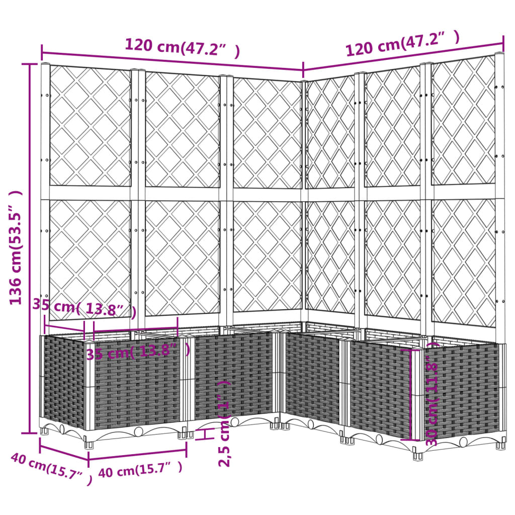 vidaXL Ζαρντινιέρα Κήπου με Καφασωτό Μαύρο 120 x 120 x 136 εκ. από PP