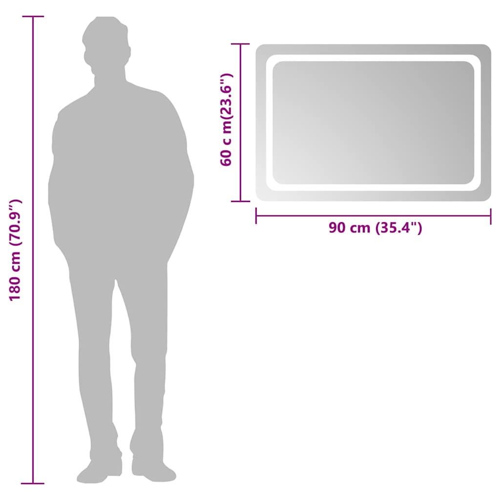vidaXL Καθρέφτης Μπάνιου με LED 90x60 εκ.