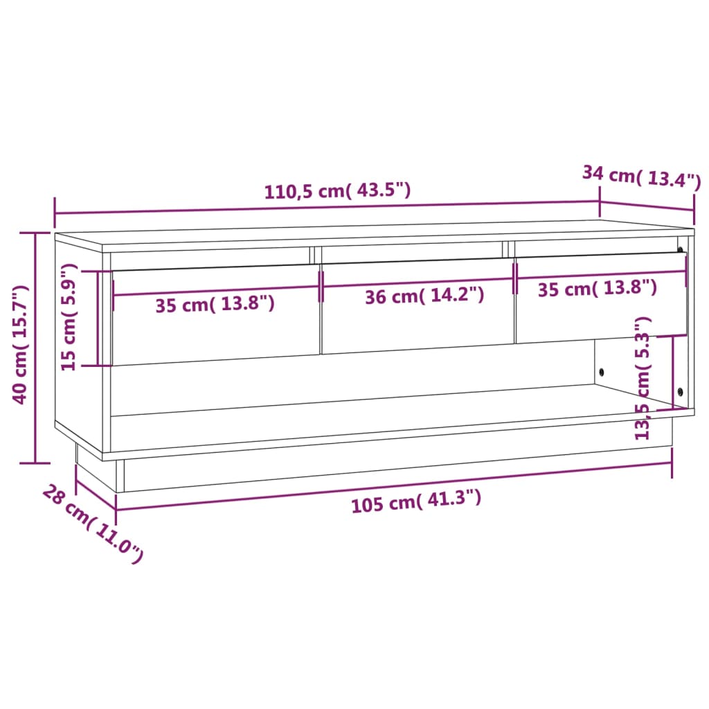 vidaXL Έπιπλο Τηλεόρασης Καφέ Μελί 110,5x34x40εκ από Μασίφ Ξύλο Πεύκου