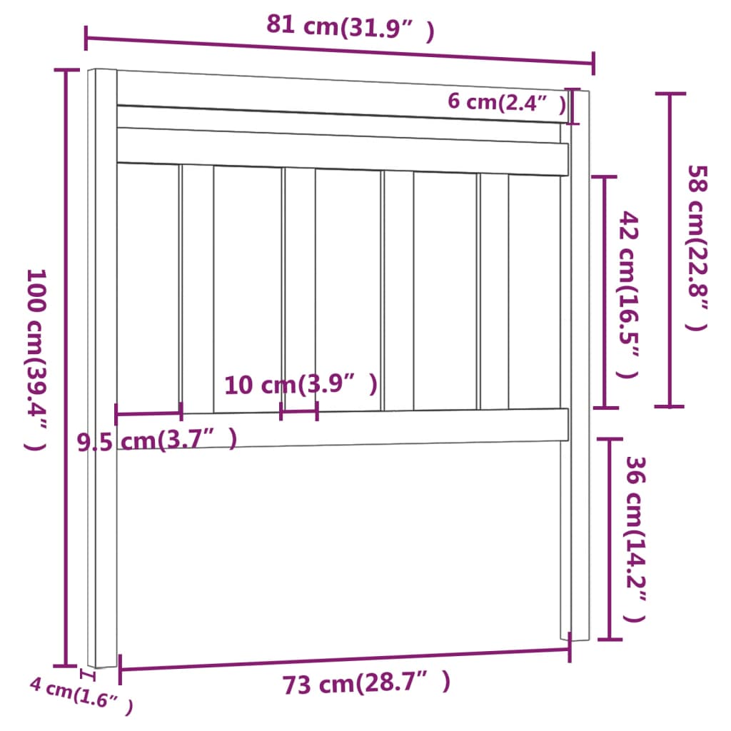 vidaXL Κεφαλάρι Κρεβατιού 81 x 4 x 100 εκ. από Μασίφ Ξύλο Πεύκου