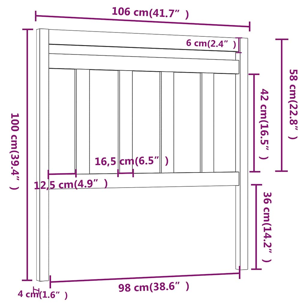 vidaXL Κεφαλάρι Κρεβατιού 106 x 4 x 100 εκ. από Μασίφ Ξύλο Πεύκου
