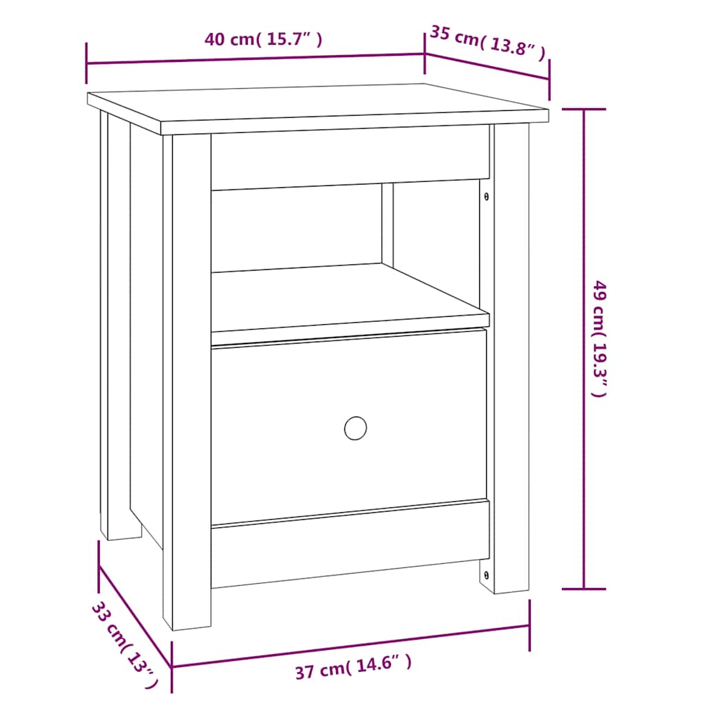 vidaXL Κομοδίνο Λευκό 40 x 35 x 49 εκ. από Μασίφ Ξύλο Πεύκου