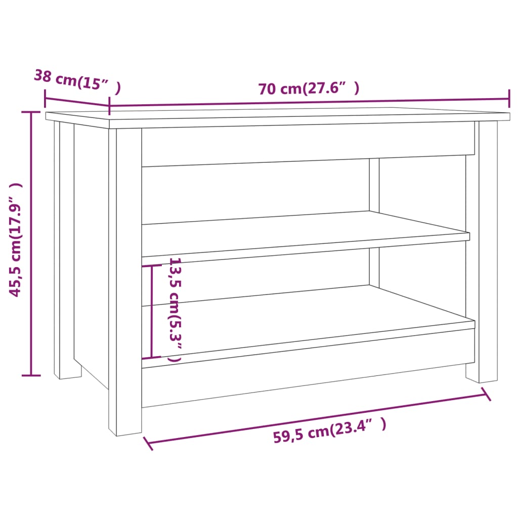 vidaXL Παπουτσοθήκη Μελί 70 x 38 x 45,5 εκ. από Μασίφ Ξύλο Πεύκου
