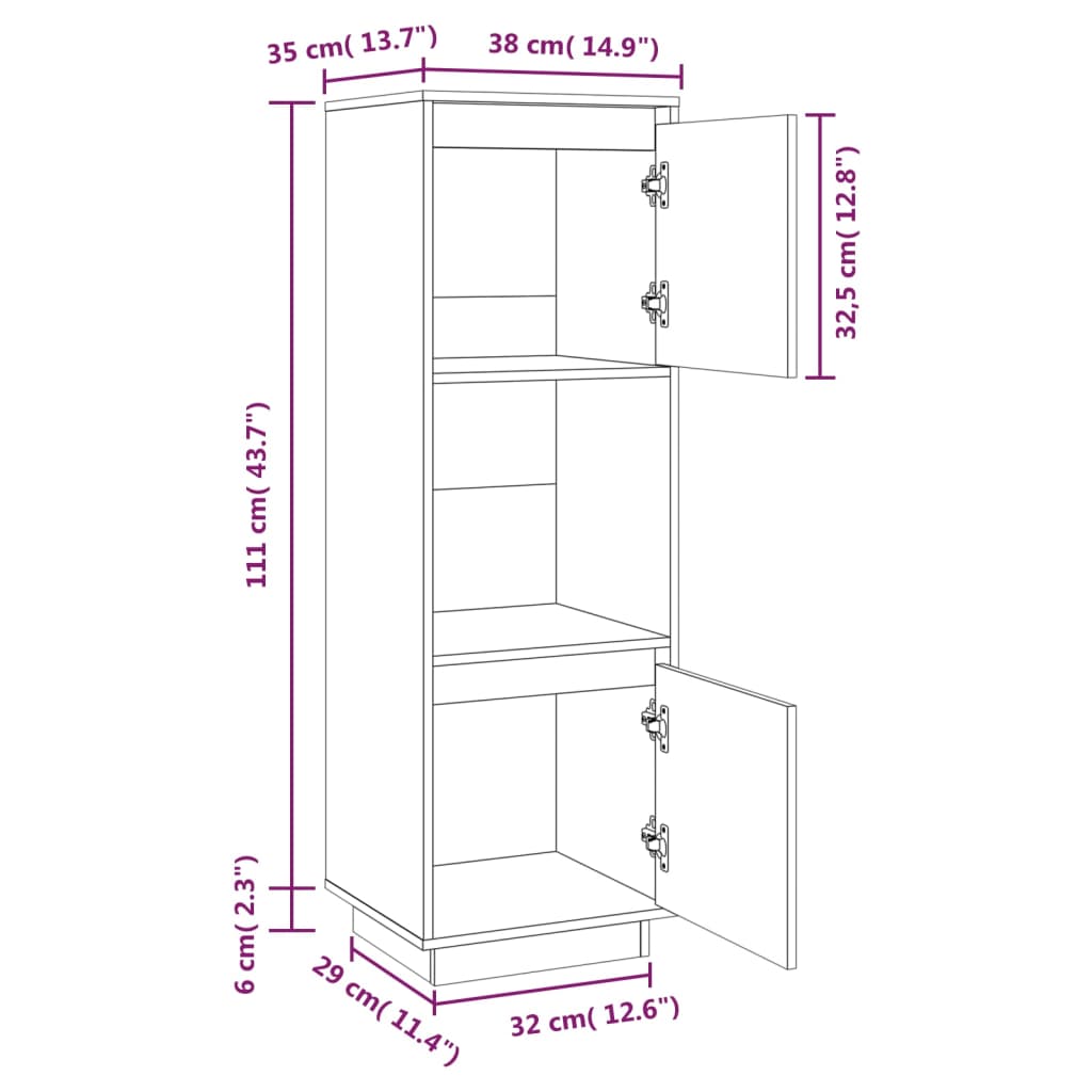 vidaXL Ντουλάπι Ψηλό Μελί 38 x 35 x 117 εκ. από Μασίφ Ξύλο Πεύκου