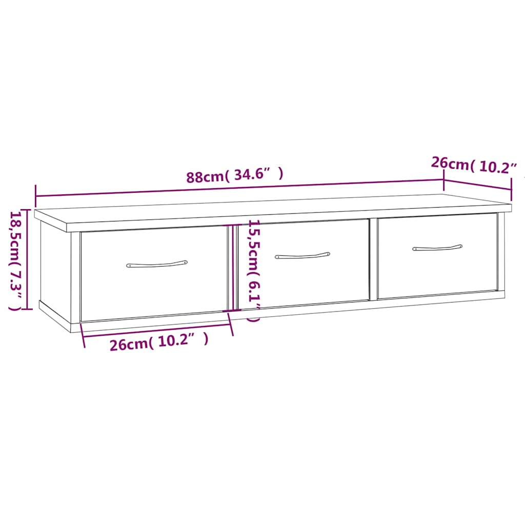 vidaXL Ντουλάπι Τοίχου Γκρι Sonoma 88x26x18,5 εκ. Επεξεργασμένο Ξύλο