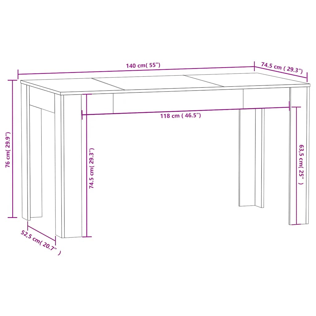 vidaXL Τραπεζαρία Καπνιστή Δρυς 140x74,5x76 εκ. από Επεξεργασμένο Ξύλο