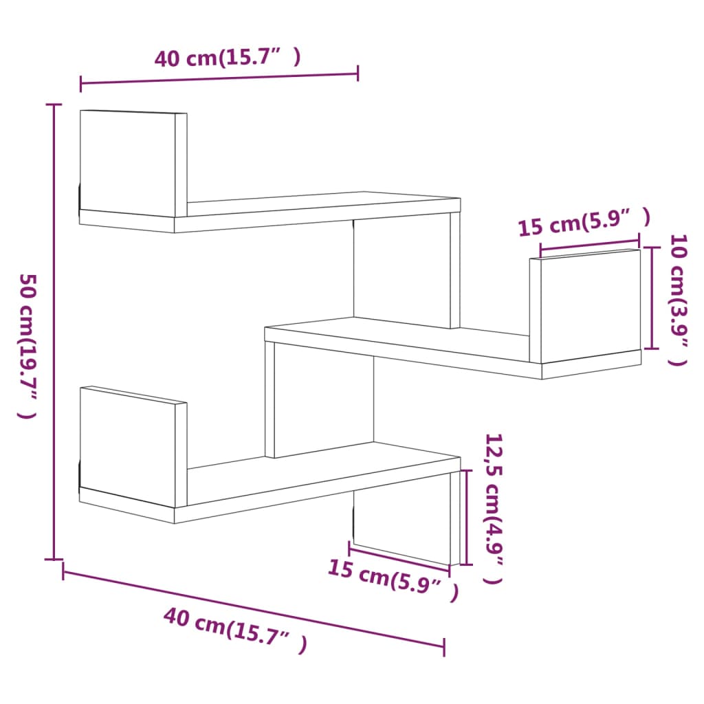 vidaXL Γωνιακή Ραφιέρα Τοίχου Καπνιστή Δρυς 40x40x50 εκ. Επεξεργ. Ξύλο