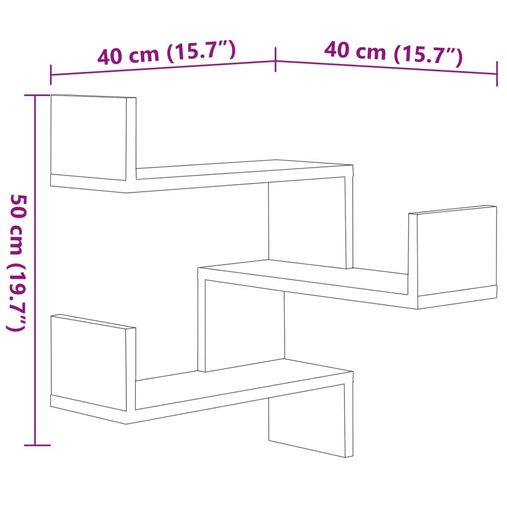 vidaXL Γωνιακές Ραφιέρες Τοίχου 2 τεμ Καπν. Δρυς 40x40x50εκ Επεξ. Ξύλο