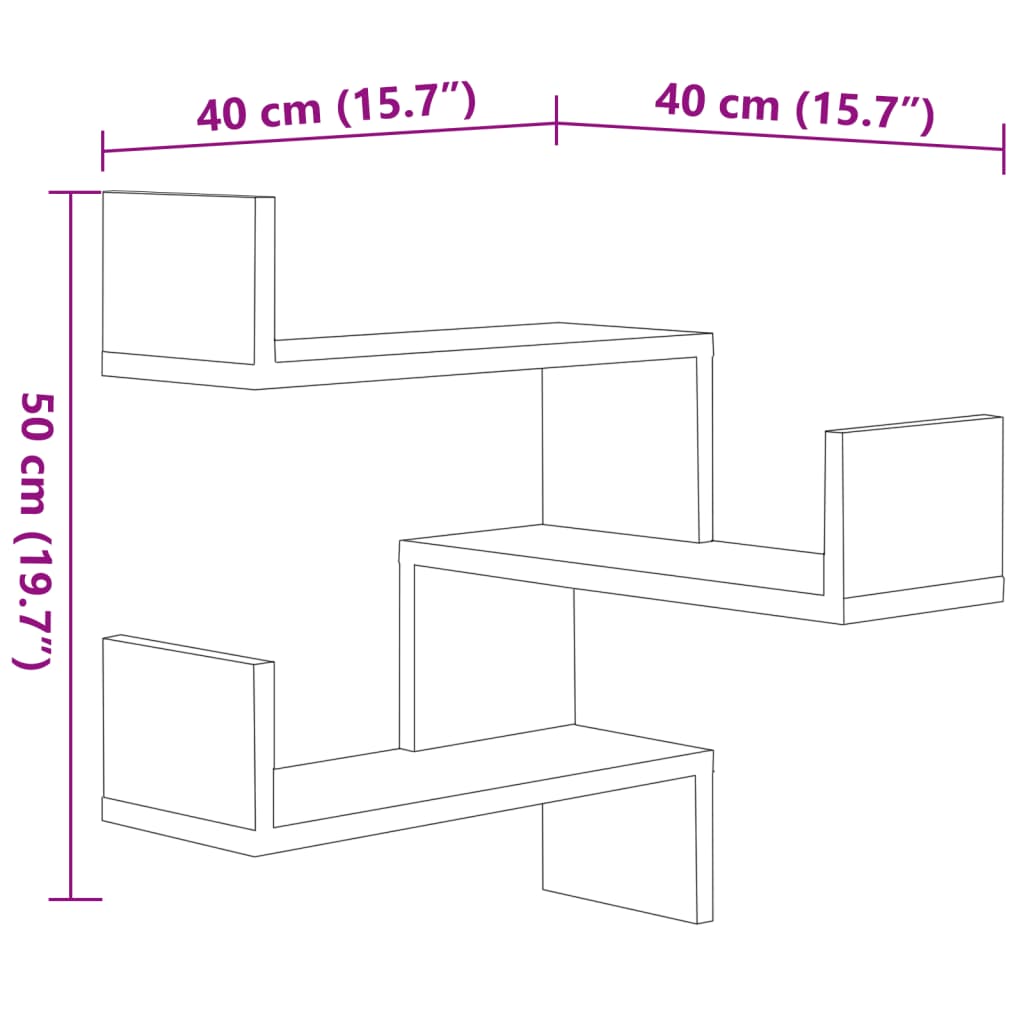 vidaXL Γωνιακές Ραφιέρες Τοίχου 2 τεμ Γκρι Sonoma 40x40x50εκ Επ. Ξύλο