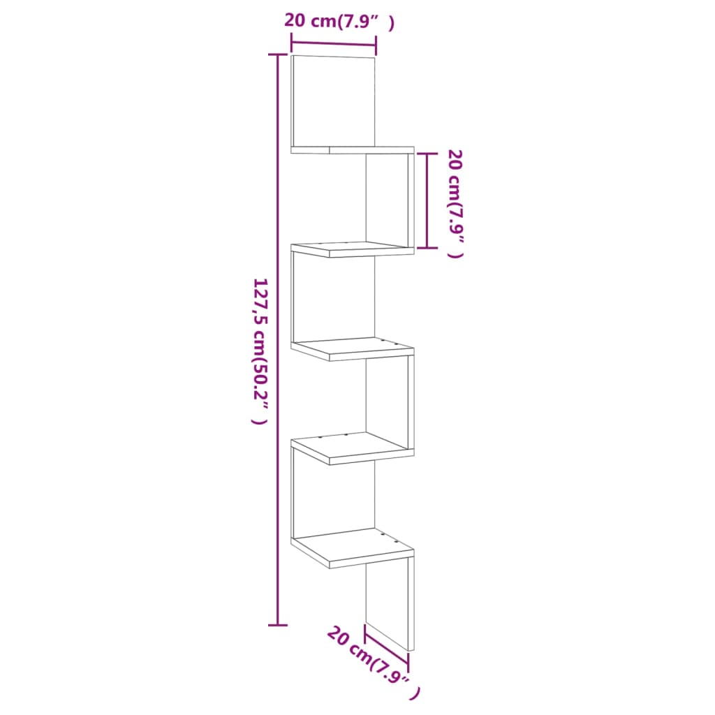 vidaXL Γωνιακή Ραφιέρα Τοίχου Καπνιστή Δρυς 20x20x127,5 εκ. Επεξ. Ξύλο