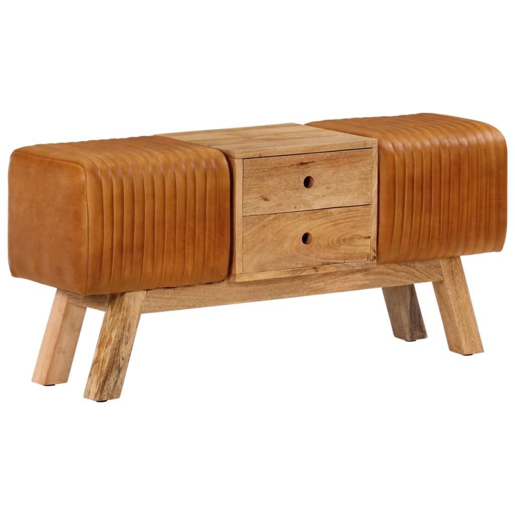 vidaXL Πάγκος Bok Καφέ 107 εκ. Γνήσιο Δέρμα Κατσίκας & Μασίφ Μάνγκο