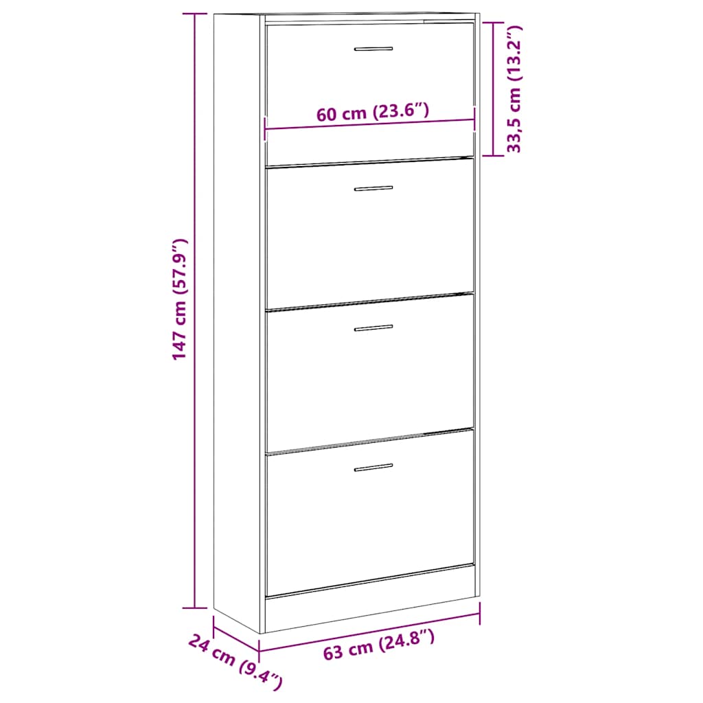 vidaXL Παπουτσοθήκη Γκρι Sonoma 63x24x147 εκ. από Επεξεργασμένο Ξύλο