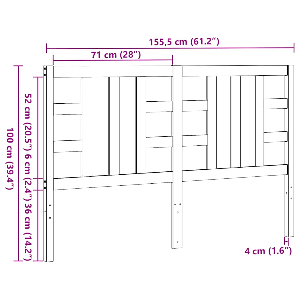 vidaXL Κεφαλάρι Κρεβατιού 146 x 4 x 100 εκ. από Μασίφ Ξύλο Πεύκου