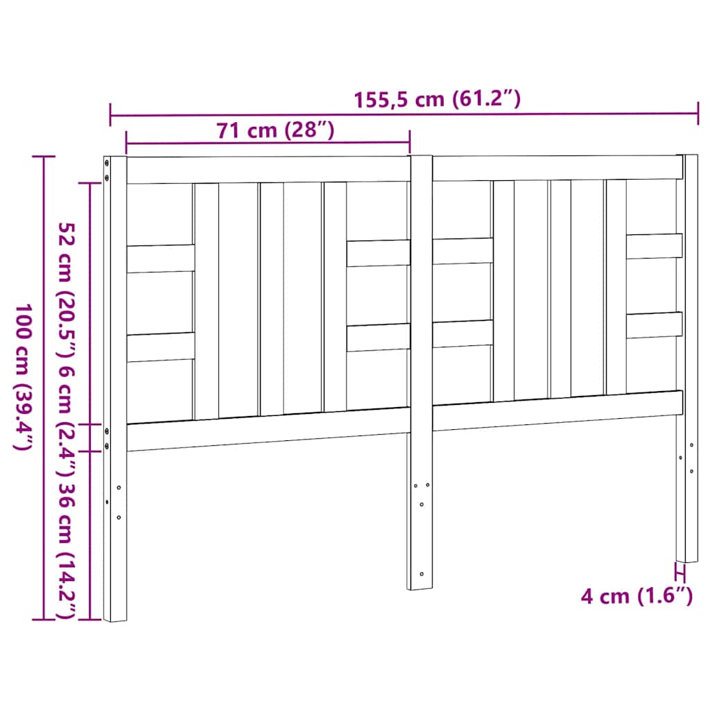 vidaXL Κεφαλάρι Κρεβατιού Μαύρο 146 x 4 x 100 εκ. Μασίφ Ξύλο Πεύκου